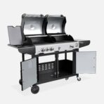Barbecue 2 en 1 gaz et charbon, 3 brûleurs + 1 feu latéral, grill et fumoir avec tablettes et housse – Image 4
