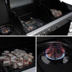 Barbecue 2 en 1 gaz et charbon, 3 brûleurs + 1 feu latéral, grill et fumoir avec tablettes et housse – Image 7