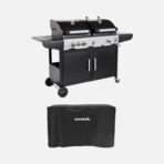 Barbecue 2 en 1 gaz et charbon, 3 brûleurs + 1 feu latéral, grill et fumoir avec tablettes et housse – Image 3