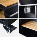 Brasero barbecue Ø80cm, desserte avec espaces de rangement, couvercle et ustensiles – Image 7