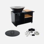 Brasero barbecue Ø80cm, desserte avec espaces de rangement, couvercle et ustensiles