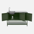 Cuisine d'extérieure 3 modules avec barbecue charbon de bois sur pieds, 2 étagères et thermomètre - Réf. 99BA85 – Image 8