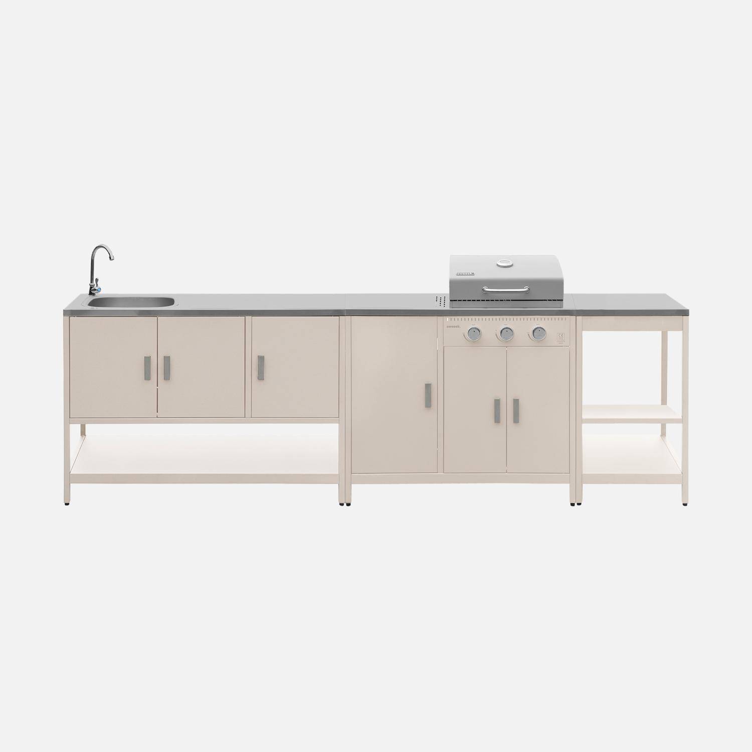 ok9003gbcbg-2e1cb14b5f3d34855383d2bab863d1d9.jpg Cuisine d'extérieure 3 modules avec barbecue gaz 3 brûleurs sur pieds, thermomètre - Réf. 99BA29 – Image 1