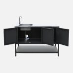 Cuisine d'extérieure 2 modules avec barbecue gaz 3 brûleurs sur pieds, thermomètre – Image 6