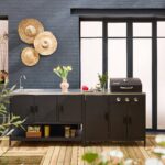Cuisine d'extérieure 2 modules avec barbecue gaz 3 brûleurs sur pieds, thermomètre