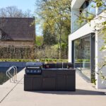 Cuisine extérieure 3 modules acier avec barbecue gaz 4 brûleurs